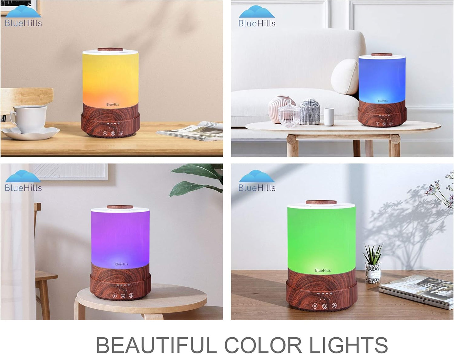 BlueHills Premium 2500 ML XL Essential Oil Diffusers - 30 Hr Run Aromatherapy Diffuser & Air Humidifier Mist for Large Room - 7 LED Colors Oil Diffuser Essential Oils for Home w/Auto Shut Off - F003