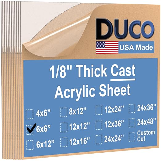Duco Clear Cast Acrylic Sheets 1/8" Thick 6" x 6"