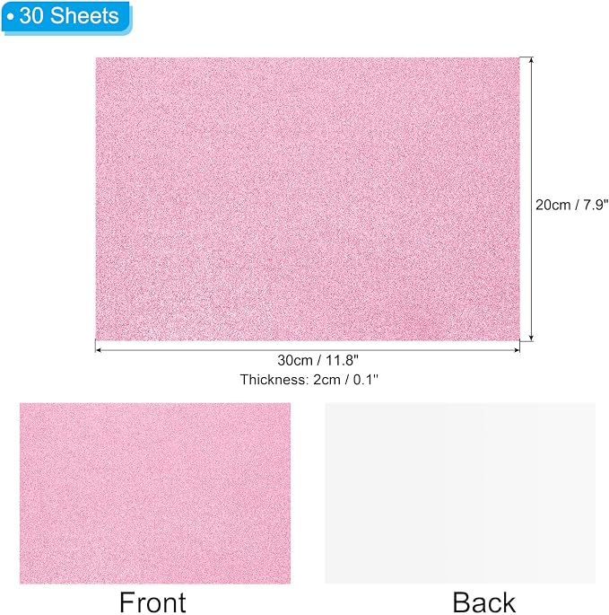 PATIKIL 30Sheets Pink EVA Glitter Foam Sheet 11.8 x 7.9 Inch 2mm Thick