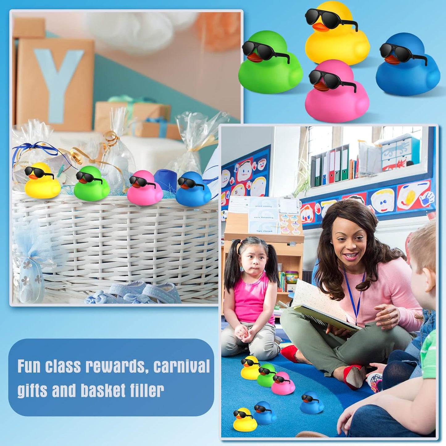 Chivao 36 Pcs Mini Rubber Ducks with 36 Sunglasses Rubber Ducks in Bulk Bathtub Duckies Toys for Kids Christmas Valentine Gifts Birthday Party Favors Cruise(Colored,Duck with Sunglasses)