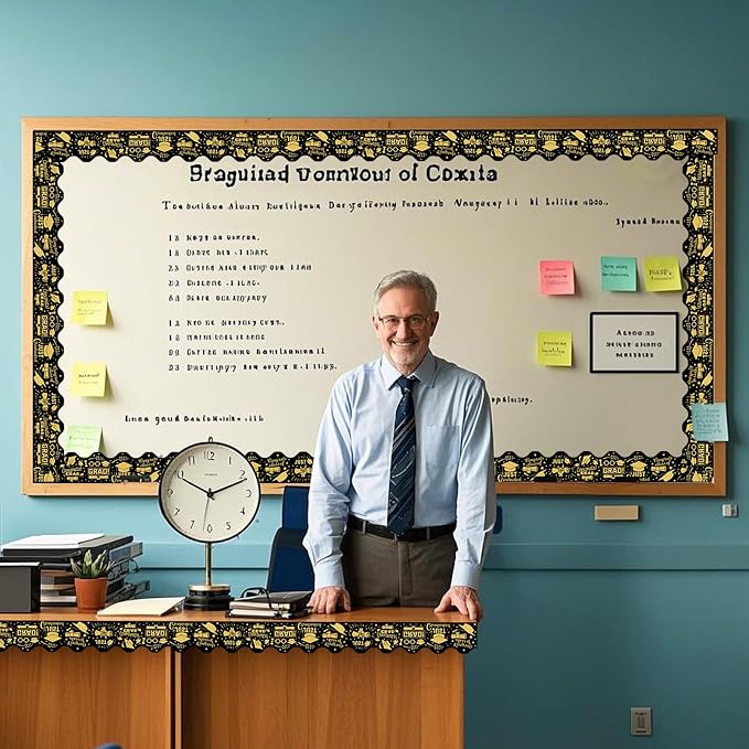 69 Feet Graduation Bulletin Board Decorations Congrats Grad Black Gold