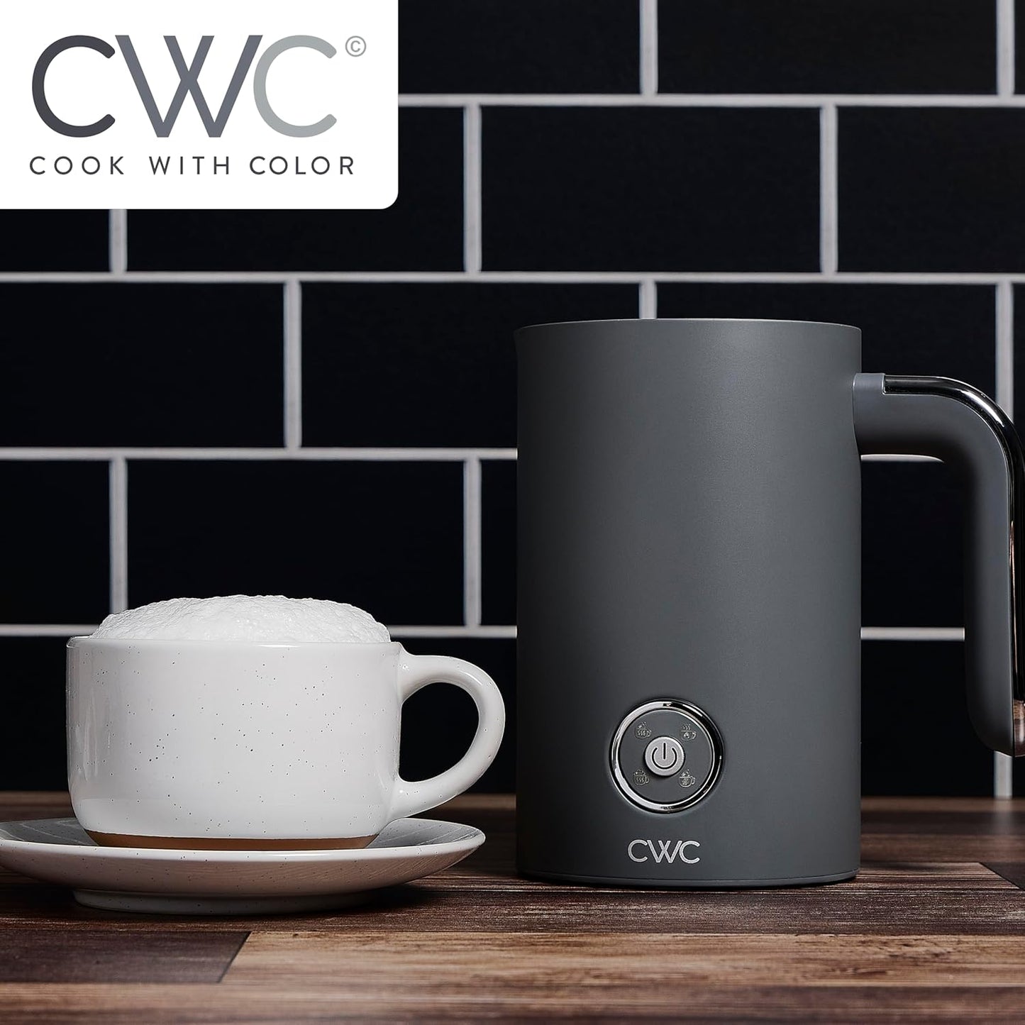 COOK WITH COLOR 4-in-1 Electric Milk Steamer and Frother - 2-Minute Heating and Frothing, Hot and Cold Foam Maker for Coffee, Latte, Cappuccino, Macchiato, Milk Warmer, Auto Shut Off, Grey