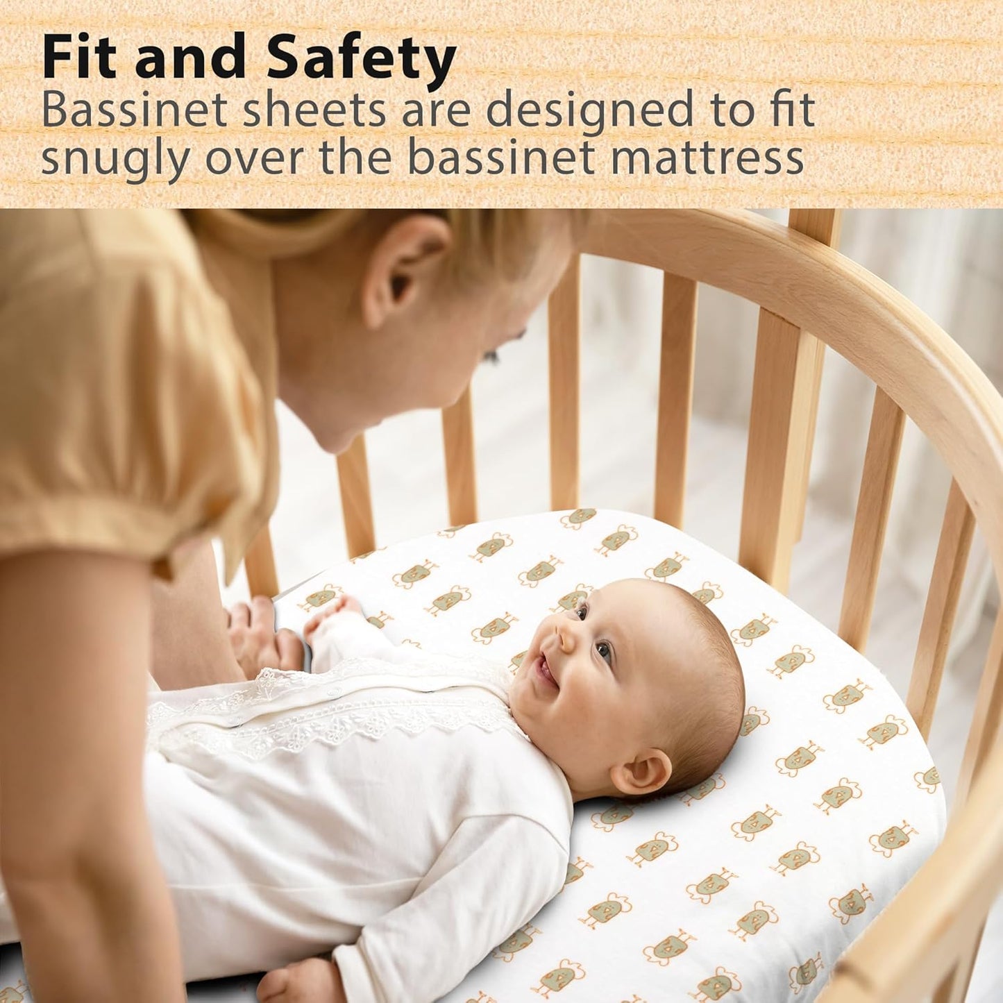 Bassinet Sheets for Baby Girl & Boy – 3-Pack Soft Fitted Bassinet Sheets, Organic Cotton, Breathable & Cozy, Fits 32x16x4 Inch Rectangle, Oval & Hourglass Mattresses, Lion Head
