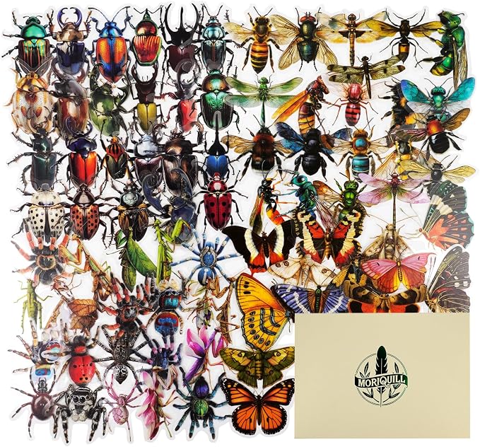 100PCS Insect Specimen PET Stickers – Bug-Themed Waterproof Decals Featuring