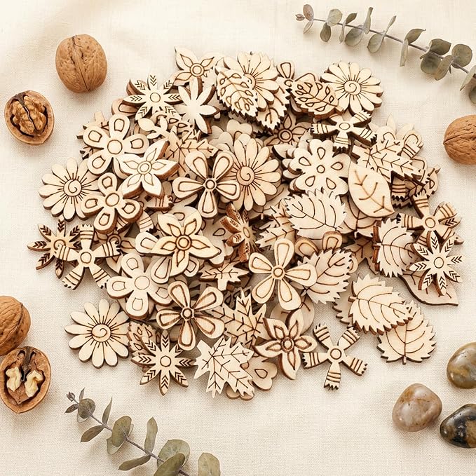 100 Pcs Wooden Flowers for Crafts, Unfinished Wooden Flowers | Wood Craft