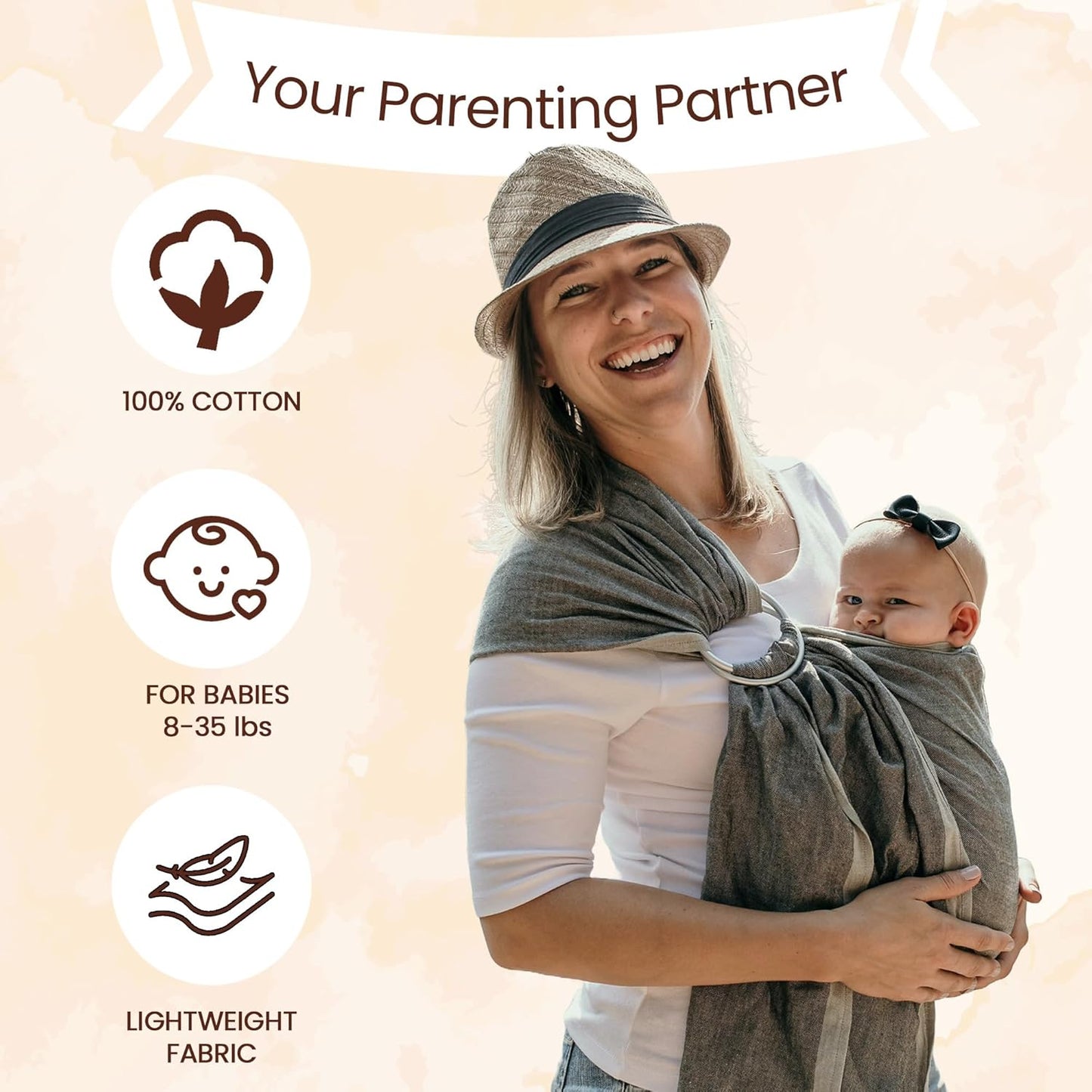 Hip Baby Wrap Ring Sling Baby Carrier for Infants and Toddlers - Beautiful, 100% Soft Cotton Baby Wraps Carrier for Babies 8-35 lbs - Perfect Baby Shower Gifts Moms and Dads - Nursing Cover (Rainbow)