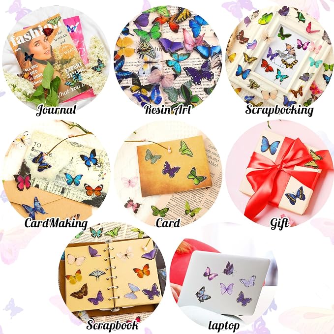 COMNICO Butterfly Stickers PET Waterproof Transparent Colorful Resin Decals