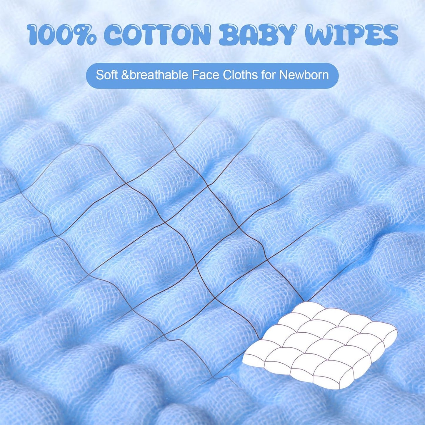 Breling 20 Pcs Baby Muslin Washcloth 12 x 12 Inch 100% Cotton Soft and Absorbent Muslin Washcloth Burp Cloth Wipe Newborn Face Towel for Baby Boy Girl Sensitive Skin(White, Light Blue, Blue)