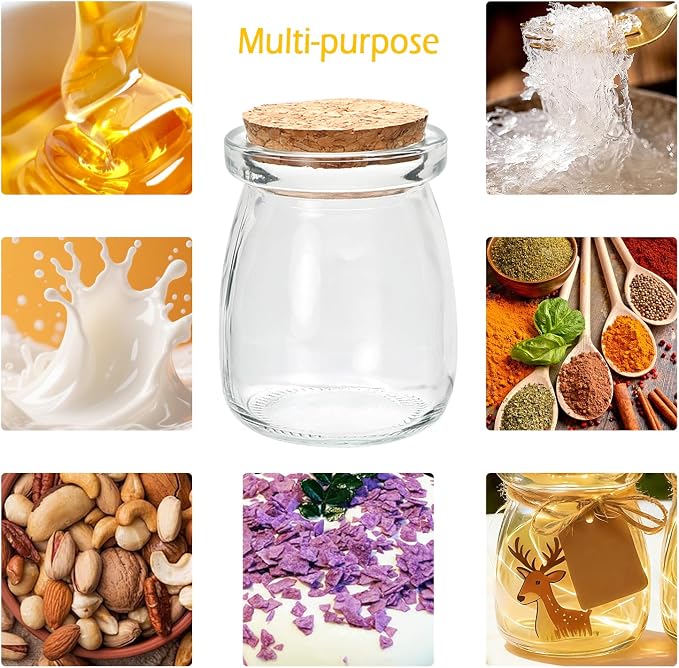3.4 oz Small Glass Jar with Cork Lids, Pudding Yogurt Jar