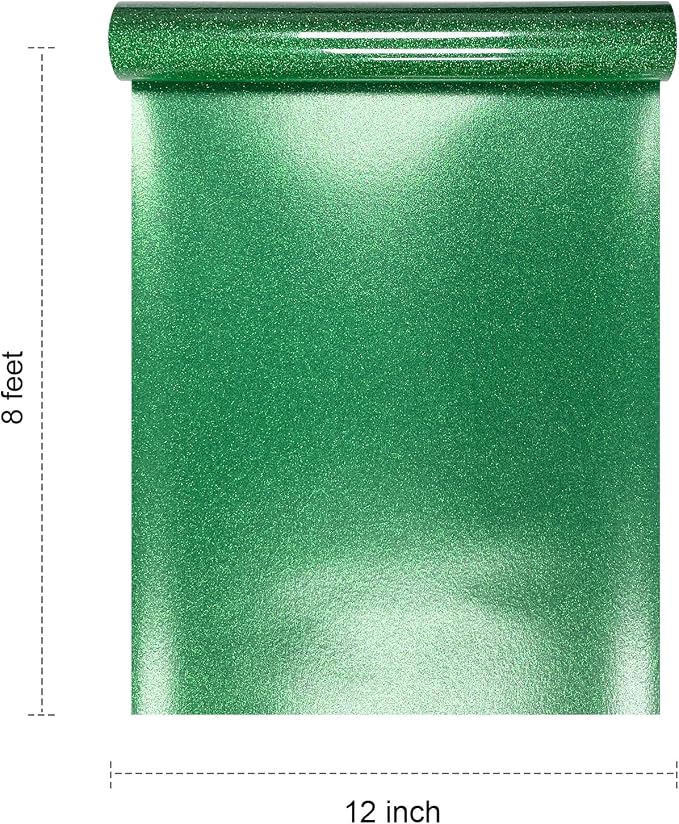 Efuncro- Green Glitter HTV 12'' x 8ft Heat Transfer Vinyl, Iron on