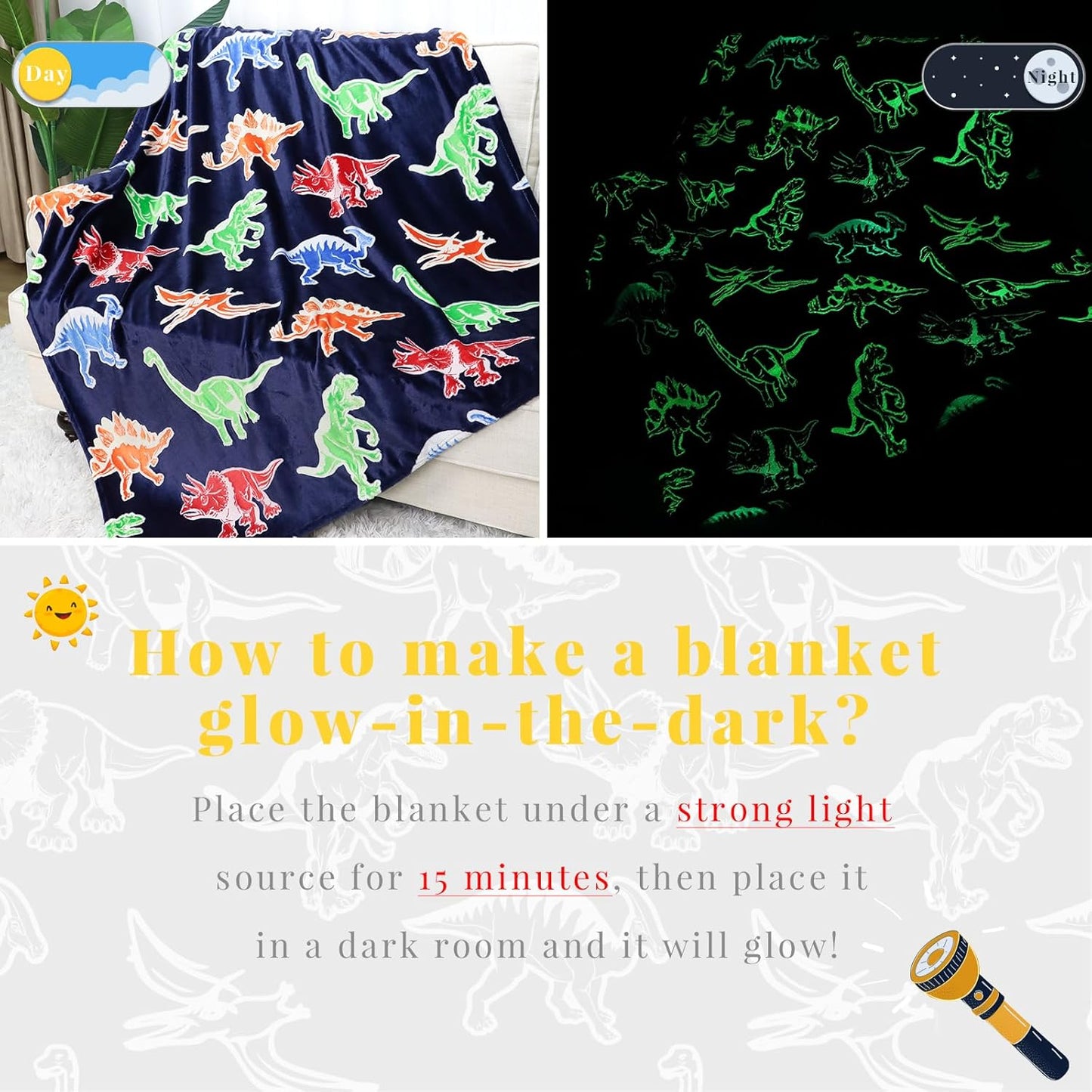 Dinosaur Gifts Toys for Kids Boys - Glow in The Dark Dino Blanket Birthday Gifts for Boys Age 3 4 5 6 7 8 9 10 Year Old Child Teen Toddler Dinosaur Room Decor 50"x60"