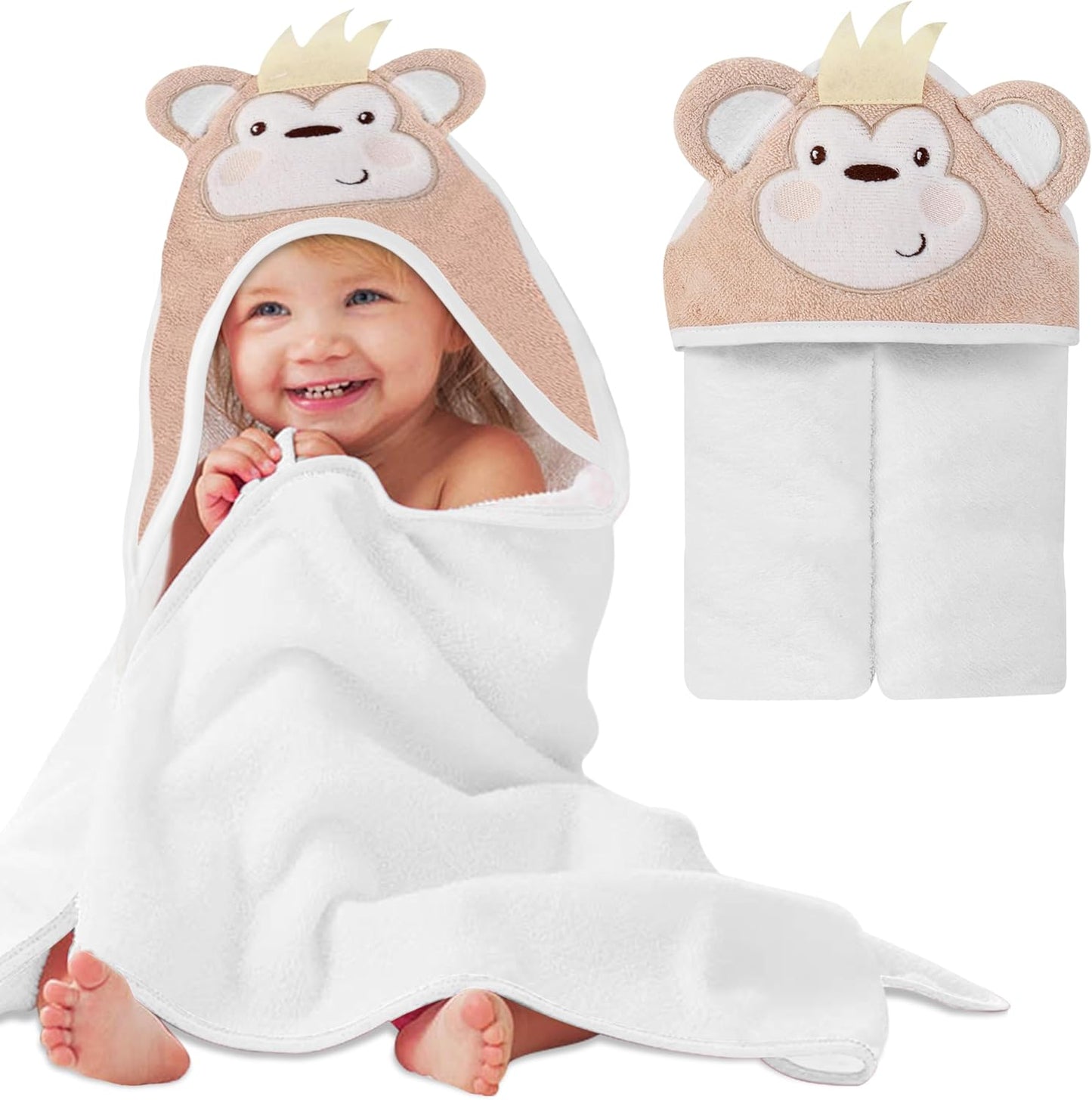 Mother's Choice Baby Hooded Towel - Large Size Cotton, Ultra-Soft & Absorbent Bath Towel for Newborns, Infants, Toddlers, Boys & Girls with Animal Hood (Monkey)