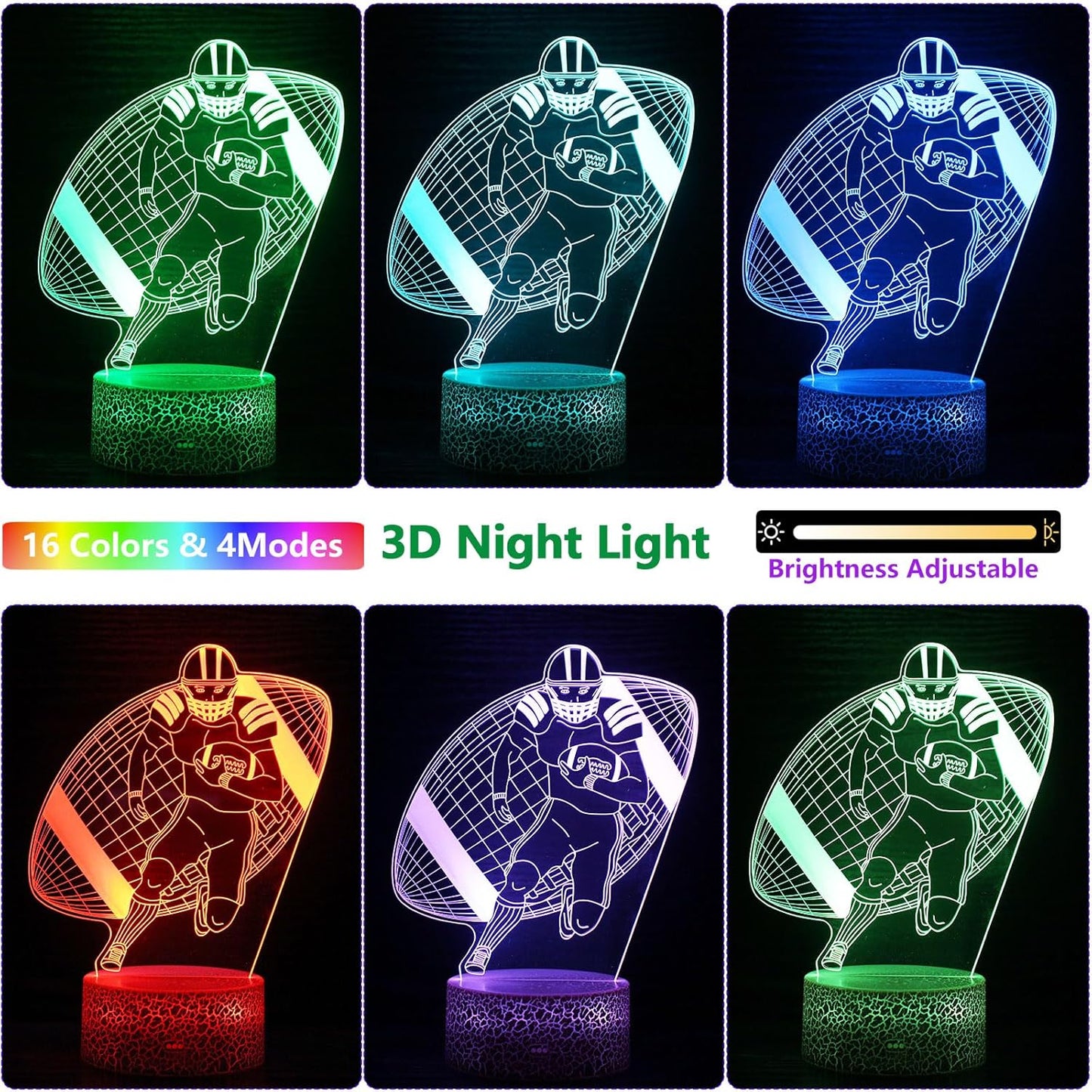 Football Night Light for Boys,3D Illusion Lamp 16 Colors Changing for Birthday and Christmas Gift Room Decoration for Boys and Girls