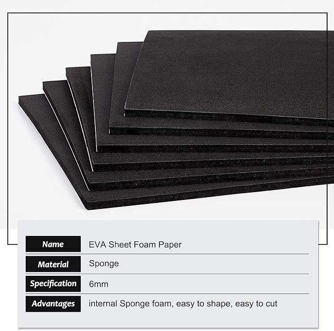 BENECREAT 6PCS Self Adhesive Backed Foam Sheet 12x8 Inch Black Nonslip EVA Foam