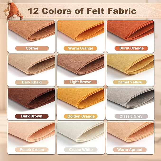 Large Stiff Felt Sheets 8"x35" – 12 Assorted Colors Felt Fabric Bundle Pack