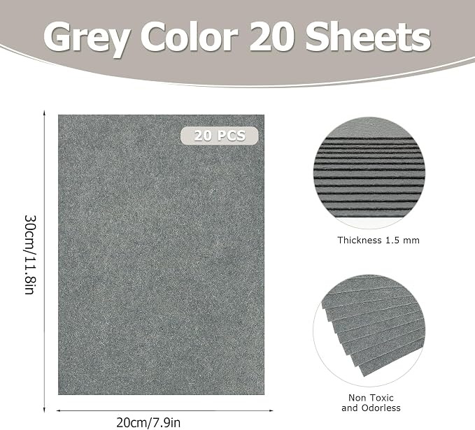 20Pcs Stiff Felt Sheets, 1.5mm Thick Felt Fabric Squares