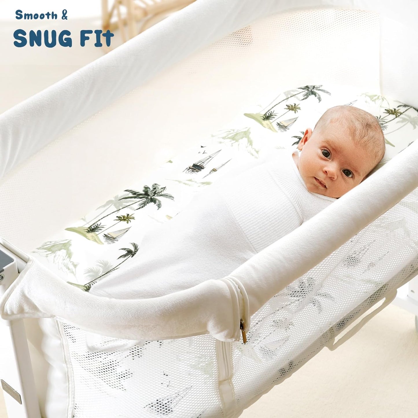 GRSSDER Stretchy Ultra Soft Fitted Bassinet Sheets 3 Pack, Universal Fit for Baby Cradle Moses Basket Oval Rectangle Mattress Safe and Snug, Sunny Holiday Print