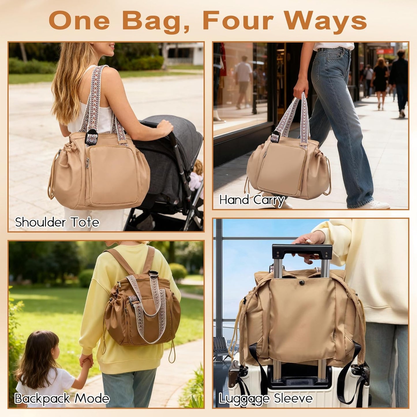 DAMARI Diaper Bag Tote for Moms Dads, Large Capacity Baby Diaper Bag, Wide-Open Mom Bag with 15 Pockets