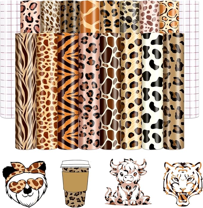 Leopard Boho Permanent Adhesive Vinyl 16 Sheets 12'' x 10'' | Zebra Animal