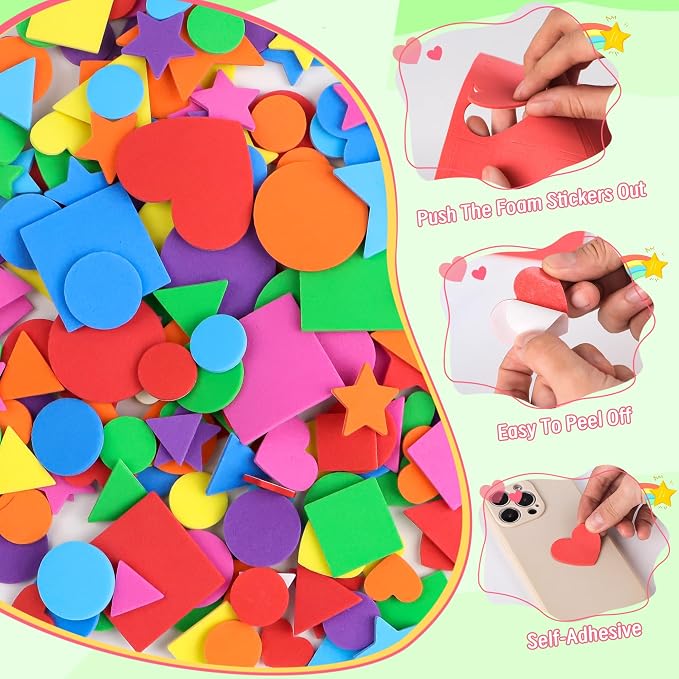 1600Pcs Foam Stickers, 8 Colors Foam Shape Stickers