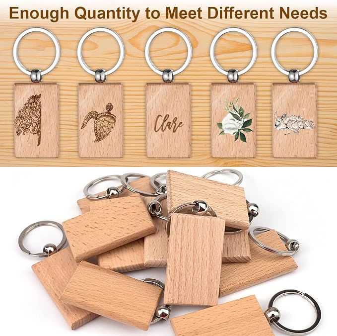 Wood Key Chain Bulk 100 Pcs Rectangle Wooden Blank Tags | Unfinished Wood Blanks