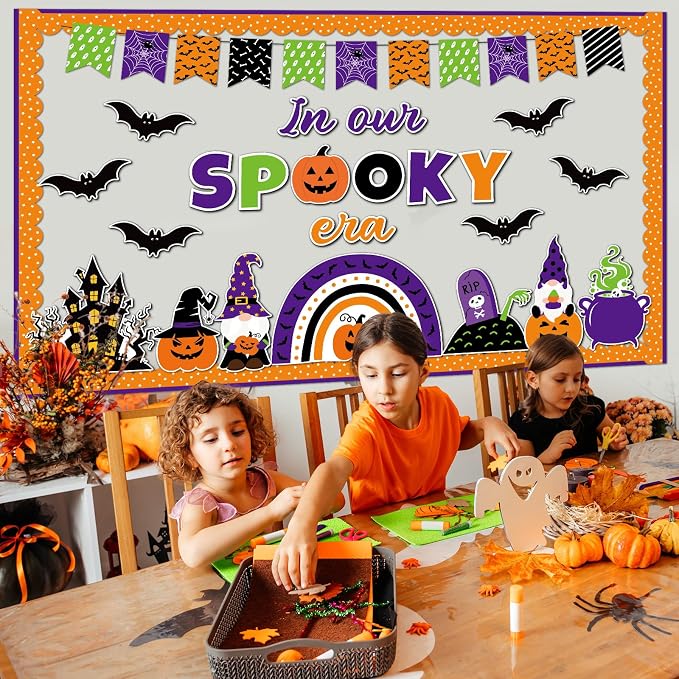 ojustbeok Halloween Bulletin Board Rainbow Pumpkin Ghost Decorations Bat Castle