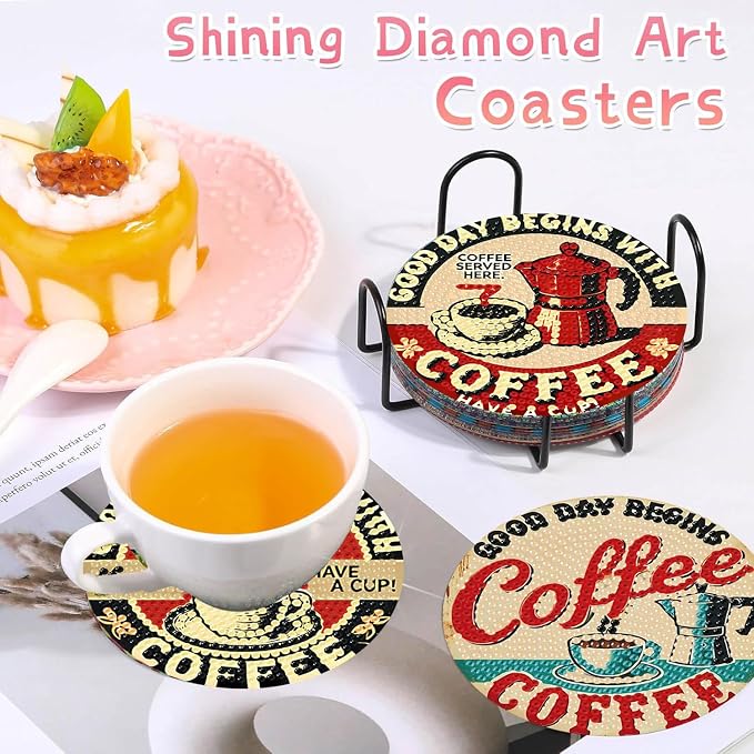 Benjenes 8 PCS Coffee Diamond Art Coasters Kits | Diamond Paintings Coasters