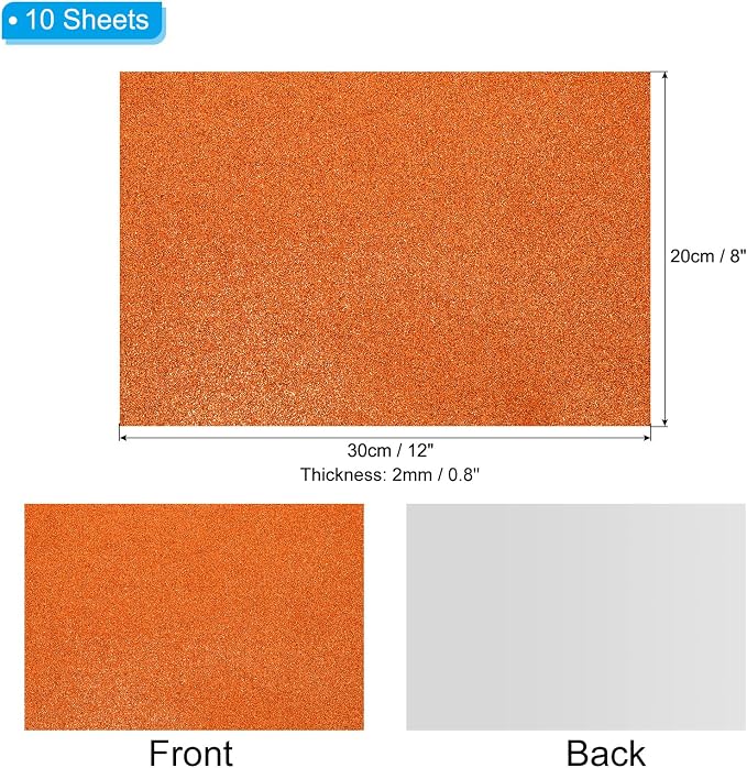 PATIKIL Orange Shiny EVA Glitter Foam Sheet 11 x 8 Inch 2mm Thick