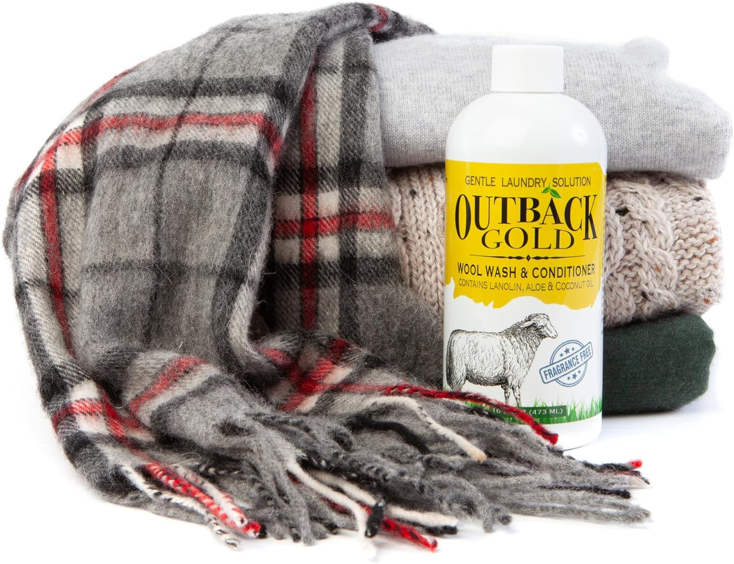 Outback Gold Wool Wash, 2 oz, Fragrance Free, Natural Plant Based Liquid Laundry Detergent, Perfect for Wool, Cashmere, Silk, Sheepskin, Baby Items, Mild, Neutral pH, Made in USA