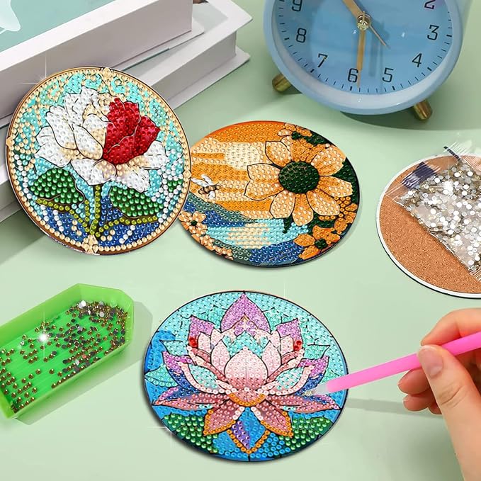 EWJRNSF 6 PCS Flowers Diamond Art Coasters DIY Kit