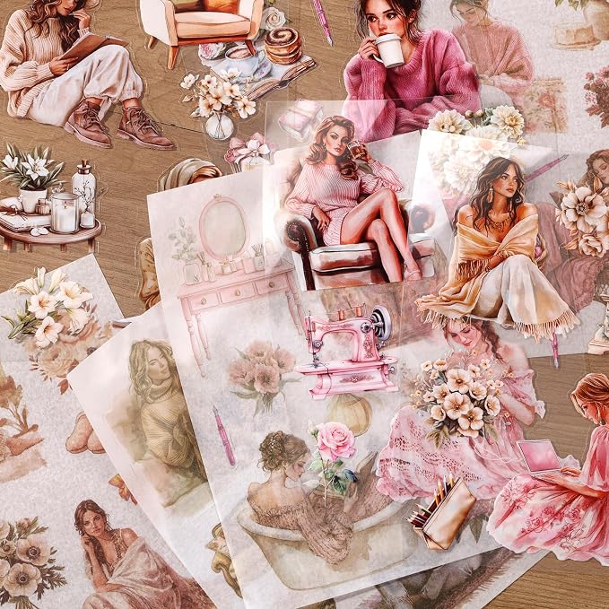 Scrapbooking Stickers 20 Sheets Pre-Cut 120 washi Stickers PET People Sticker