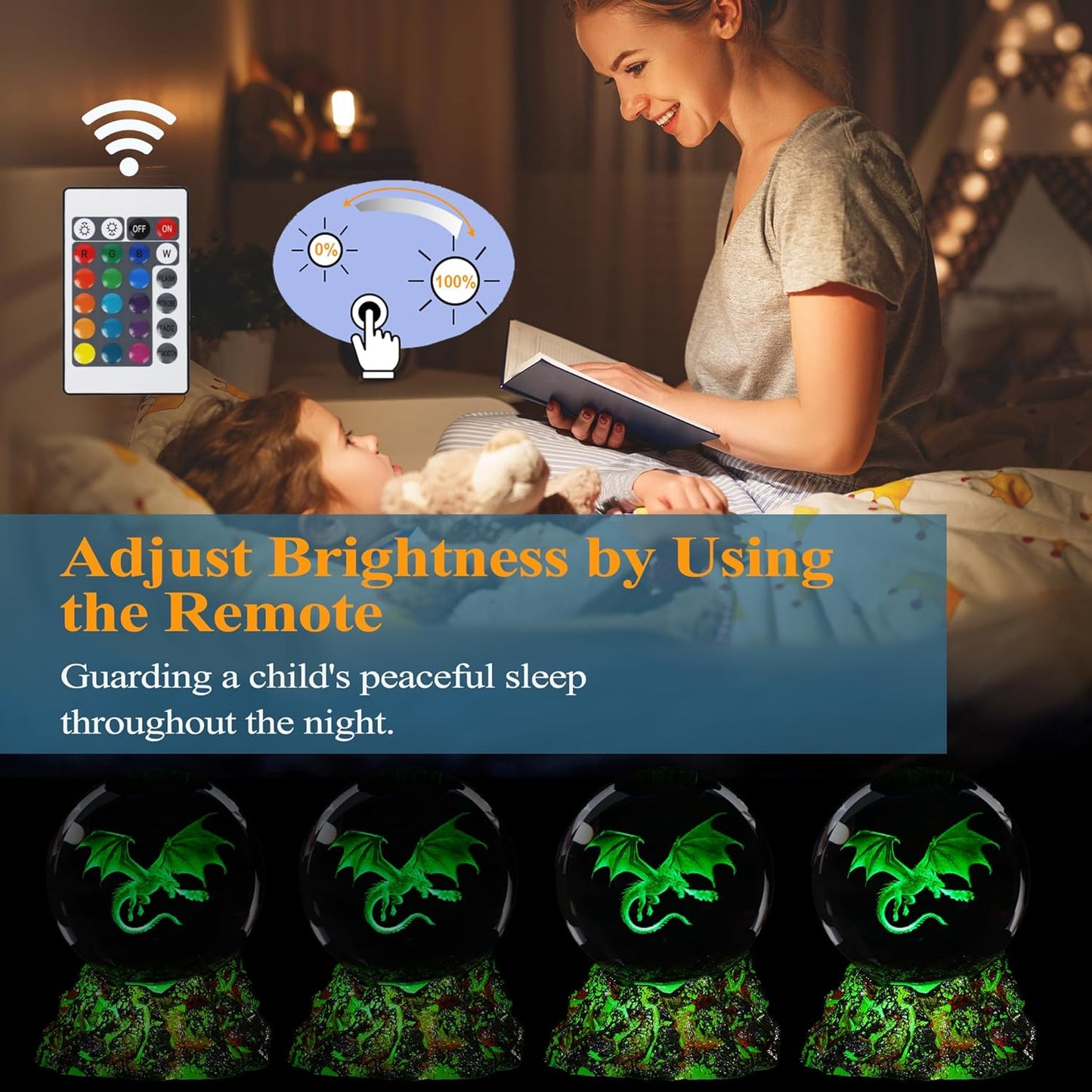 Dragon Night Light, 3.15 Inch (80mm) K9 Crystal Upgraded Volcanic Lava Base 3D Lamp with Remote 16 Color for Birthday Xmas Cool Figurines Dragon Gifts for Room Decor Boys Girls