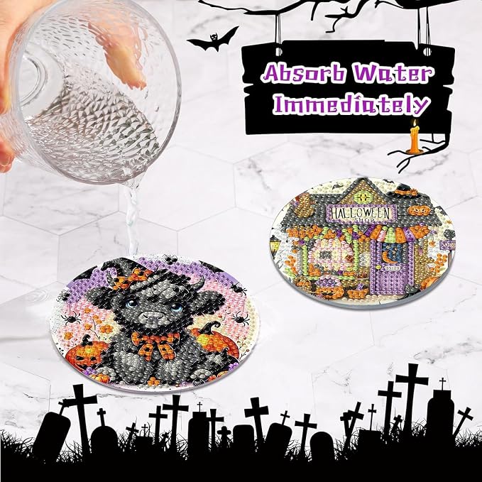 Axquilon 8 Pcs Halloween Diamond Art Coasters Kit