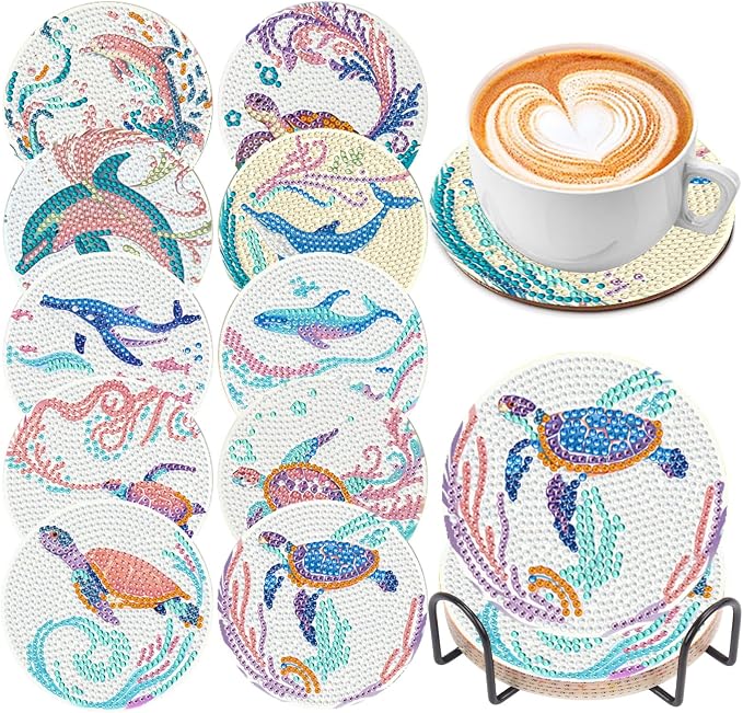 EWJRNSF 10 PCS Diamond Art Coasters Kit, Small Diamond Painting Coasters