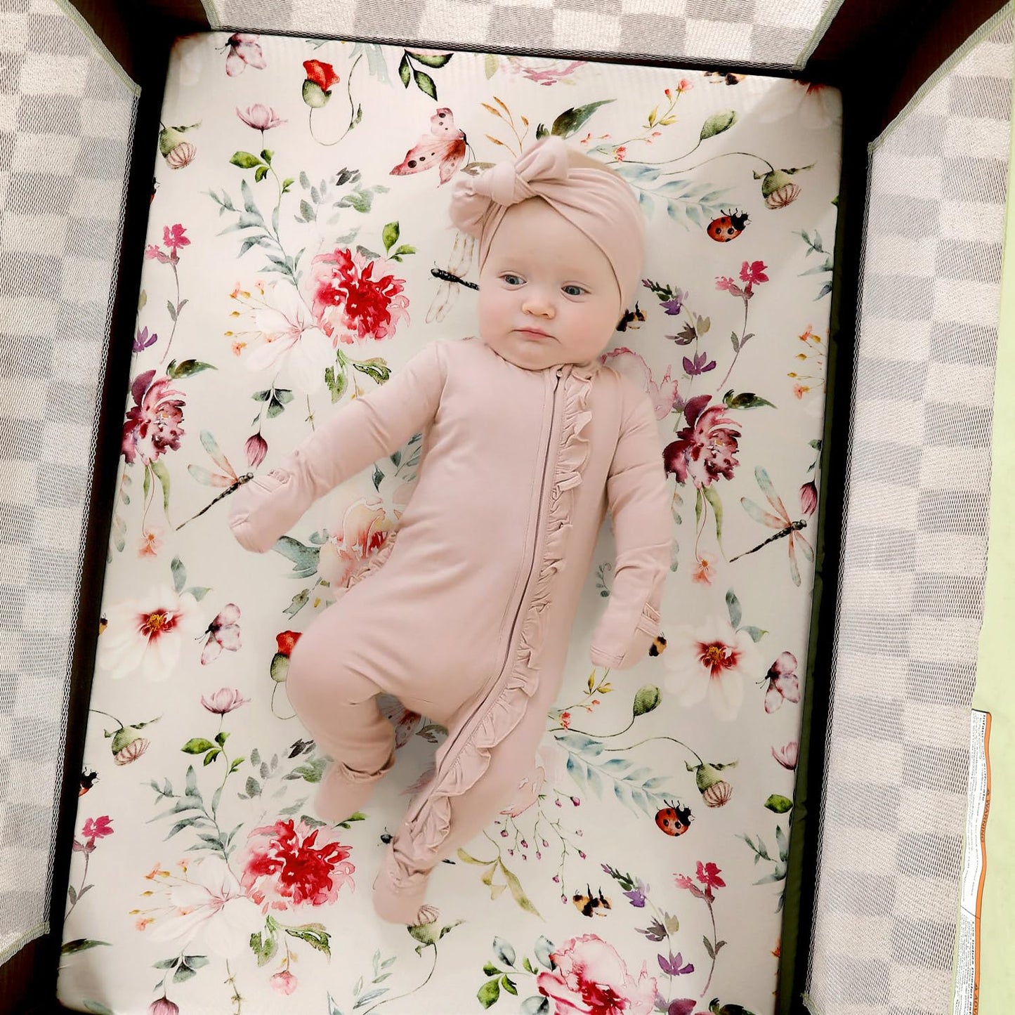 GRSSDER Fitted Pack and Play Sheets Set 3 Pack, Stretchy Ultra Soft Jersey Knit Portable/Mini Crib Sheets for Girls, Universal Fit for Pack N Plays Safe and Snug, Stylish Floral Pattern