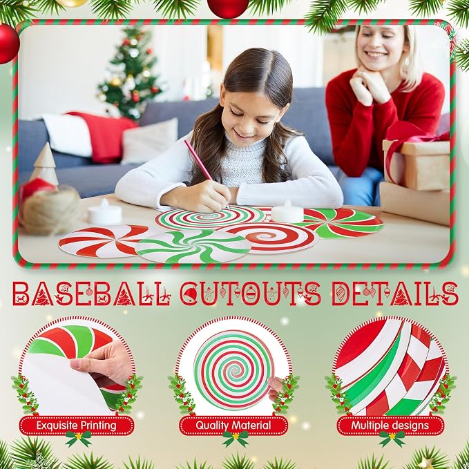 TaoBary 24 Pcs 7.09 Inch Christmas Candyland Peppermint Cutouts Candy Party