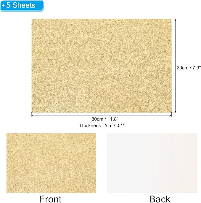 PATIKIL Light Gold Shiny EVA Glitter Foam Sheet 11.8 x 7.9 Inch 2mm Thick