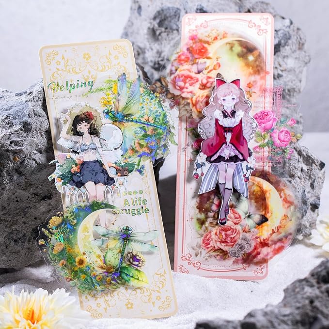 Yoksas 60Pcs Holographic Fantasy Butterfly Dragonfly Moon Stickers