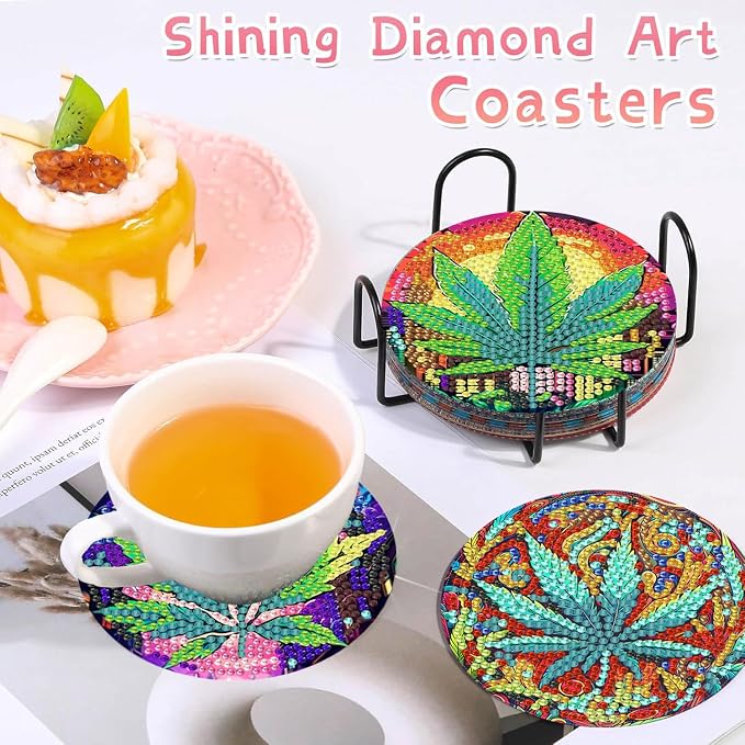 8 PCS Leaves Diamond Art Coasters Kits Diamond Painting Coaster | Diamond