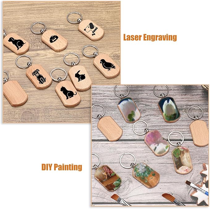 JUXYES 100 PCS Unfinished Wooden Keychain Blanks