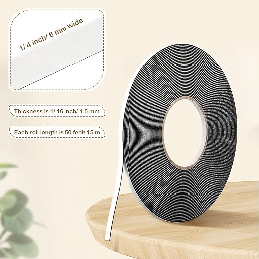 Tatuo 2 Rolls Double Sided Foam Tape 1/4 Inch by 50 Feet Black PE Foam Tape