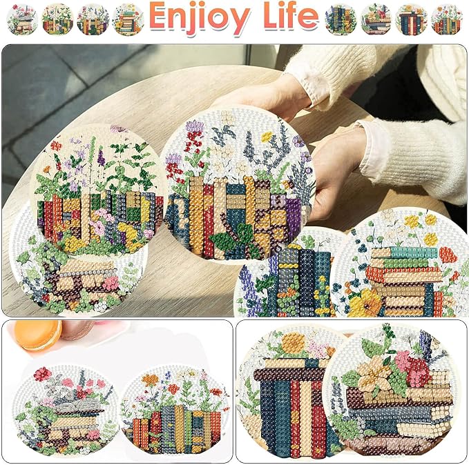 ijbnhd 8 Pcs Diamond Art Coasters Kits Books Diamond Painting Coasters | Books