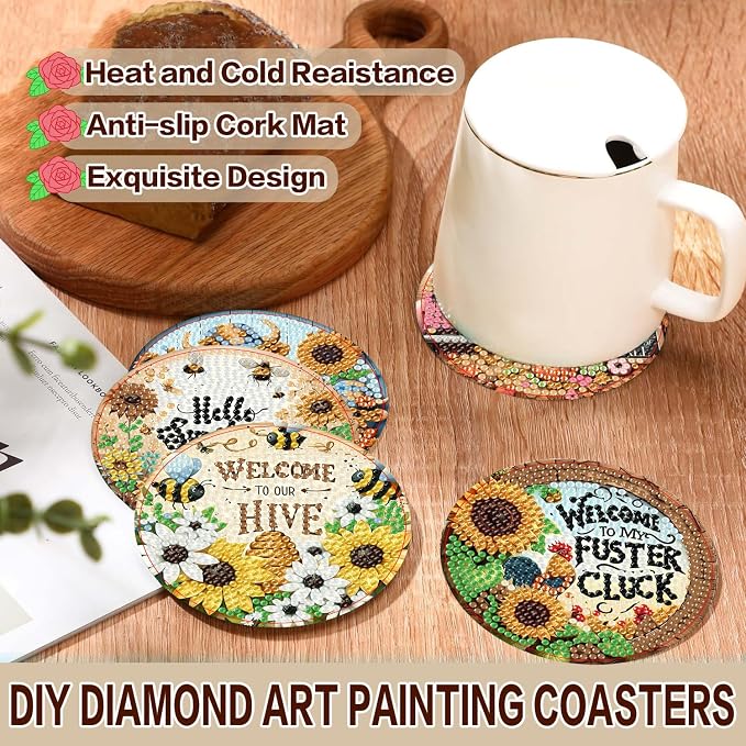 Axquilon 8 Pcs Fall Diamond Art Coasters Kit