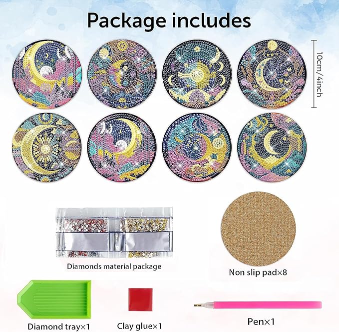EWJRNSF 8 PCS Diamond Art Coasters Kit, Small Diamond Painting Coasters