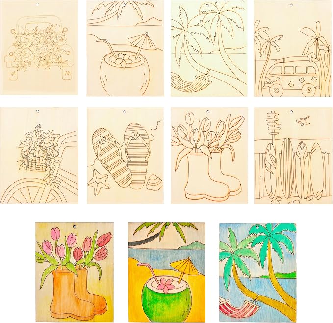 Piatoeke 16PCS 5.9×4.7in Unfinished Wood Crafts to Paint, DIY Fun Things to