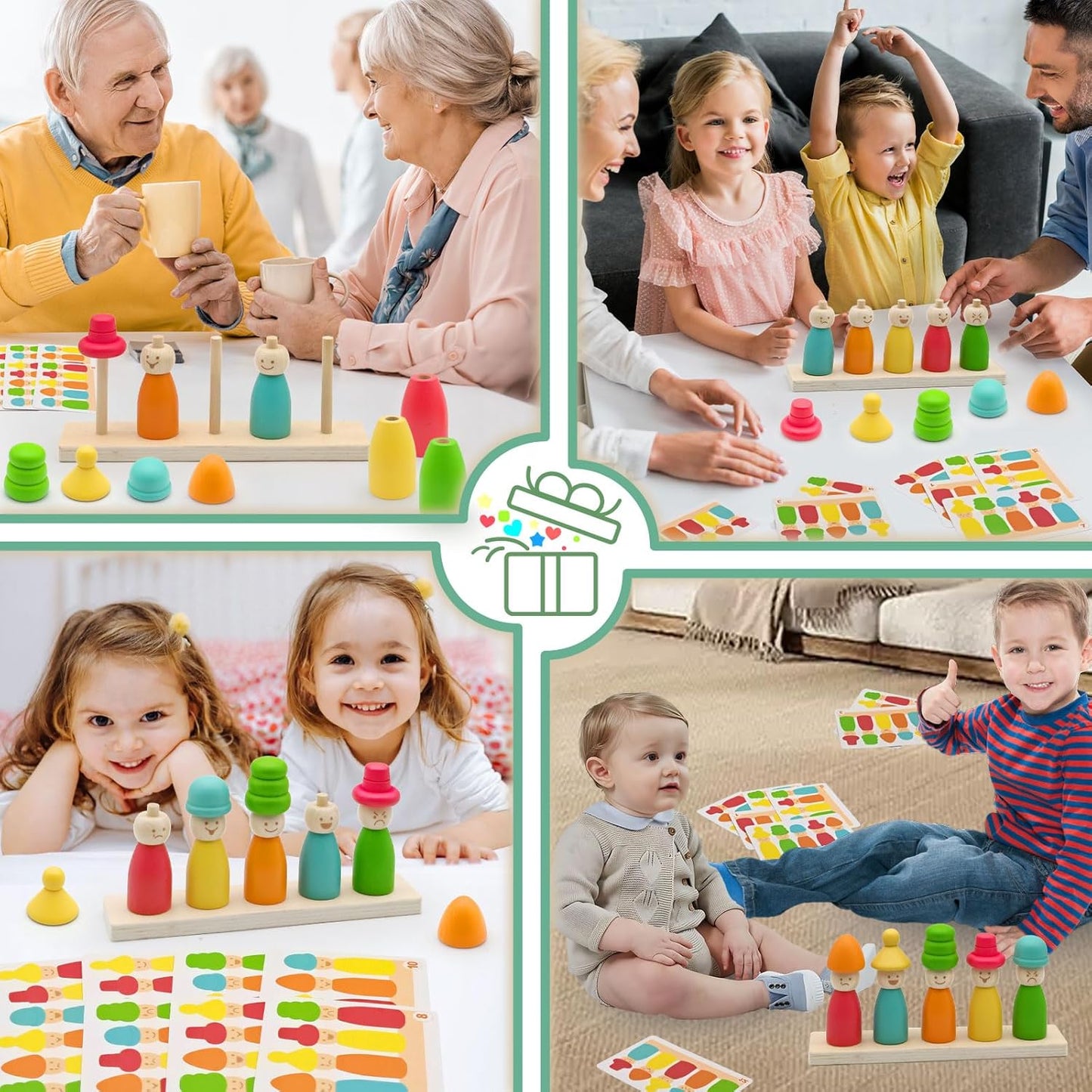 ZHX Montessori Wooden Stacking Toys for 3 4 5 6 Year Old Boys Girls, Colorful Puppet Hat Face Matching Game Preschool Educational Toys Gift for Toddler