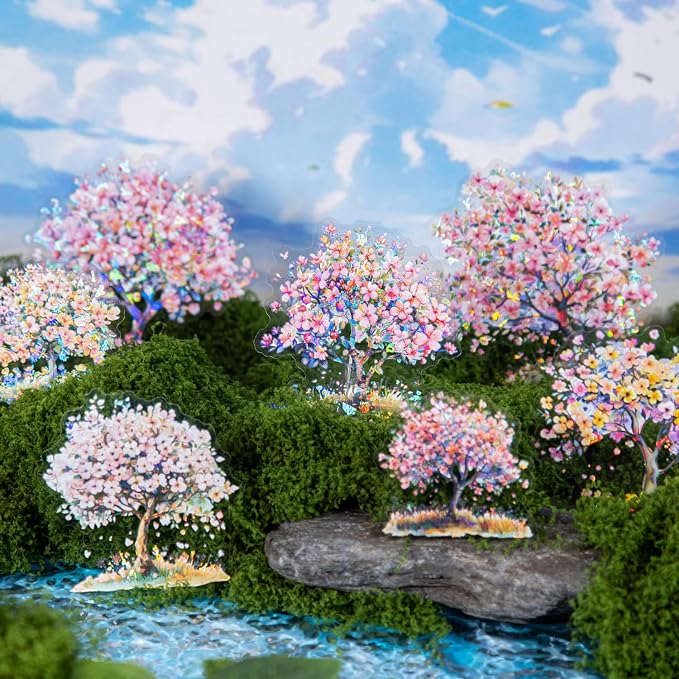 60 Pcs Holographic Floral Tree PET Stickers