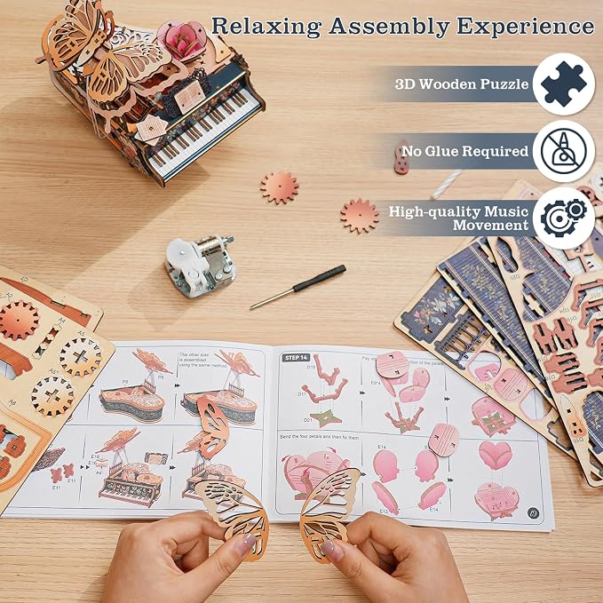 3D Puzzles for Adults, 3D Wooden Puzzle-Magic Piano, Mechanical Model Kit Music