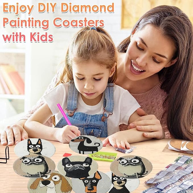 ijbnhd 6 Pcs Dog Diamond Painting Coasters Kits