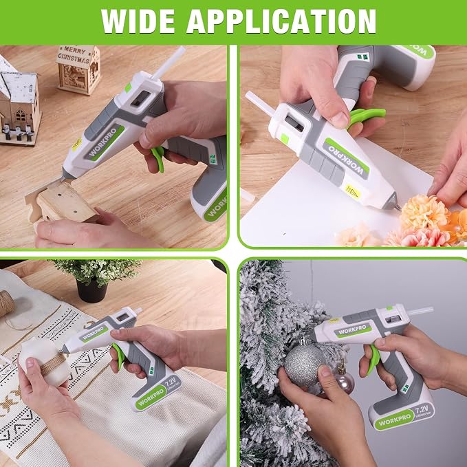 WORKPRO 7.2V Cordless Hot Melt Glue Gun, Rechargeable Fast Preheating Glue Gun